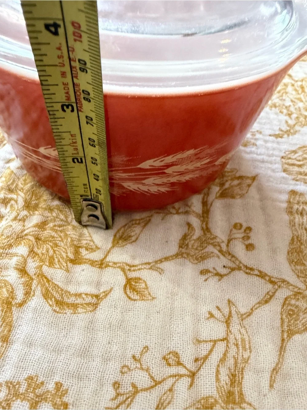 Pyrex  “Autumn Harvest”Orange Wheat-Pattern Casserole with Clear Glass Lid